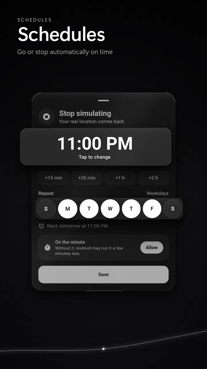 Schedules list to start or stop a location at set times